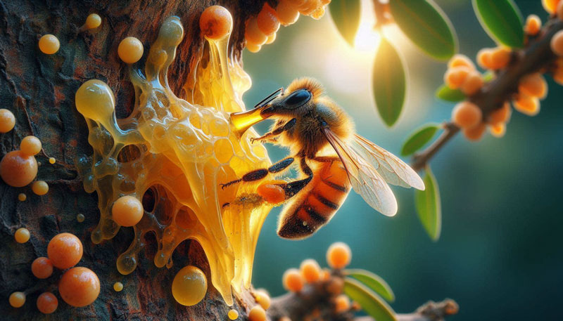 عکس زنبورعسل در حال جمع آوری بره موم